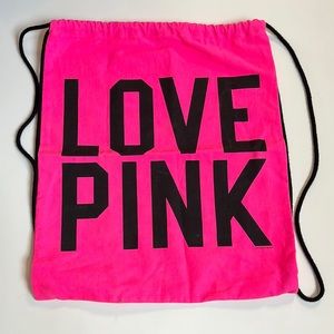 PINK drawstring backpack. Pink and black